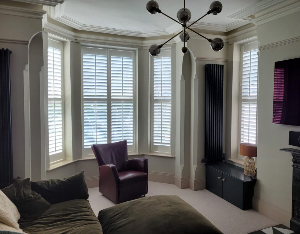 victorian bay window shutters, installed in a west bridgford home, Nonttingham.