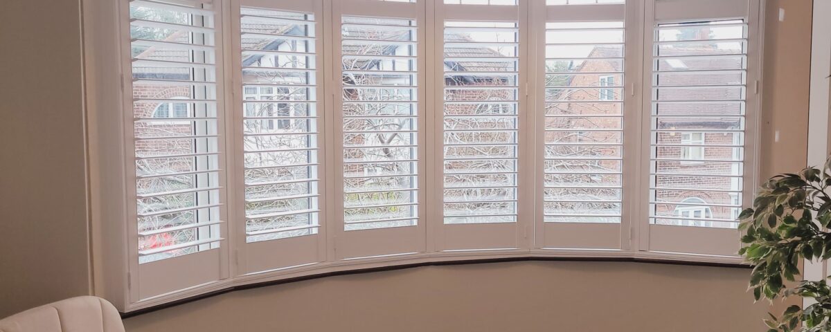 bow/ curved bay window plantation shutters installed in a home in the west bridgford area of nottingham.